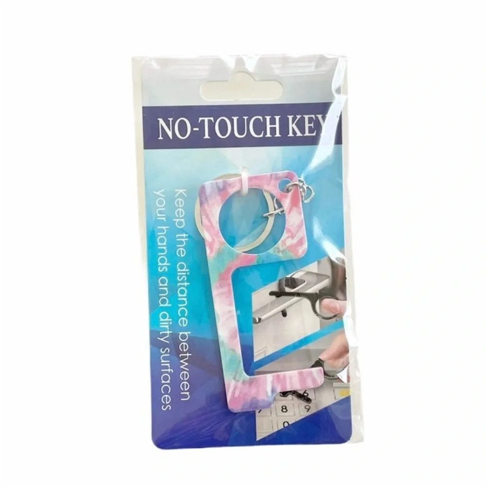 No-Touch Key and Door Handle Opener Keychain Pink Abstract Print Design
